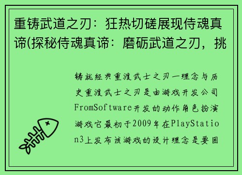 重铸武道之刃：狂热切磋展现侍魂真谛(探秘侍魂真谛：磨砺武道之刃，挑战狂热切磋)