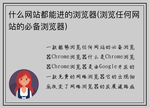 什么网站都能进的浏览器(浏览任何网站的必备浏览器)